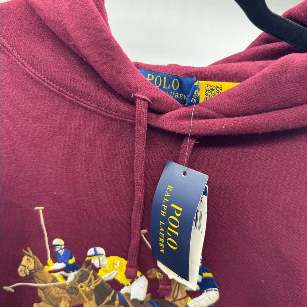 Polo‎ Ralph Lauren Maroon Hoodie with Embroidered 3 Pony Graphic, Size XL